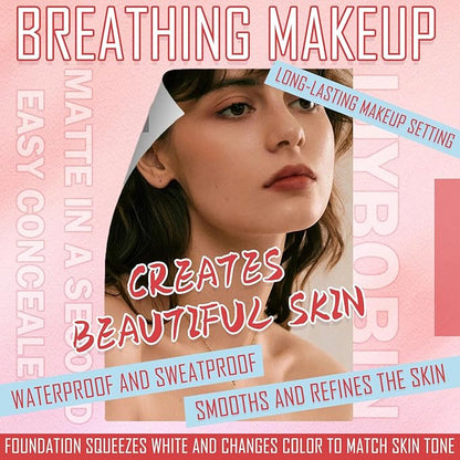 4PCS Full Coverage Foundation Set,Waterproof Long Lasting Moisturizing Color Changing Foundation,Hydrating BB Cream,Translucent Matte Loose Setting Powder Face Base Makeup Set with Makeup Sponge