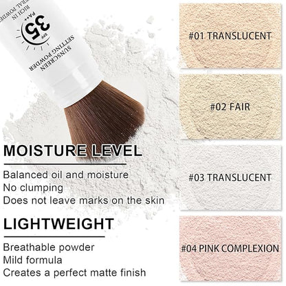 Mineral Sunscreen Setting Powder, SPF 35 Translucent Loose Powder for Face & Scalp, Mineral Brush Powder, Oil Control Natural Matte Finish, Lasting Lightweight Breathable (#03 White)