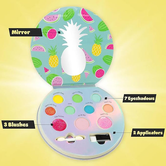 The Sweet Life Glisten & Glitter Makeup Palette 10 Color Eyeshadow Palette & Blush Makeup Novelty Beauty Set, Fold Out Compact with Mirror,Washable, Non-Toxic