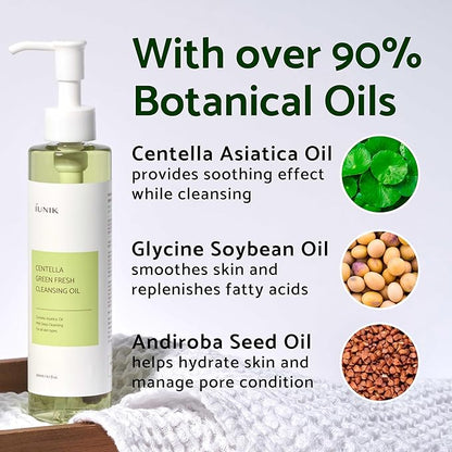 IUNIK Centella Asiatica Cleansing Oil Makeup Sunscreen Remover Mild Cleanser & Tea Tree Relief Facial Serum Non-sticky Non-greasy Gentle Soothing Moisturizing Calming Ampoule Korean Skincare