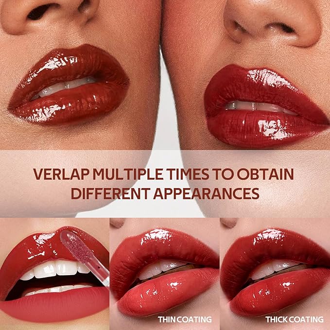 LIP VB Hydrating Lip Gloss Stain - 12HR Glossy Plump & Waterproof Moisture Lock, Non-Sticky Lip Treatment for Dry Lips Revival, Daily Wear & Night Care (Mocha Shine)