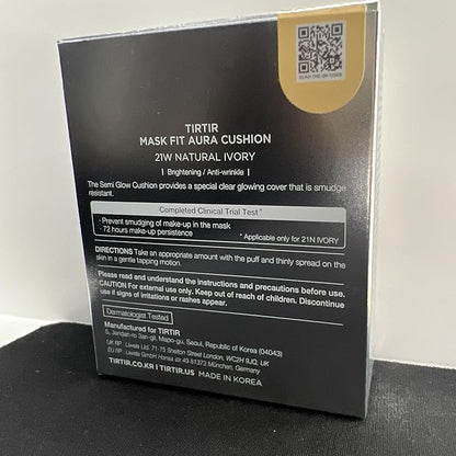 TIRTIR Mask Fit Aura Silver Cushion Foundation | Semi-glow Finish, Natural Coverage, Moisturizing, Lightweight, Korean cushion foundation (#21W Natural Ivory, Full Size, 0.63 Fl Oz)