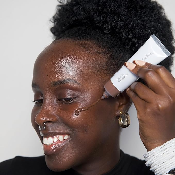 Ere Perez - Natural Oat Milk Liquid Foundation | Breathable, Buildable, Med-Full Coverage, Dewy | Peach Extract, Vit. E | Vegan, Cruelty-Free, Clean Beauty (Espresso | deep neutral, 1 fl oz | 30 ml)