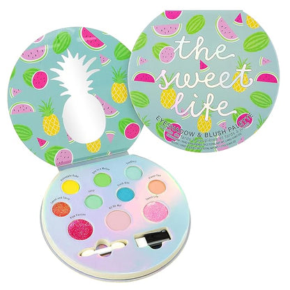 The Sweet Life Glisten & Glitter Makeup Palette 10 Color Eyeshadow Palette & Blush Makeup Novelty Beauty Set, Fold Out Compact with Mirror,Washable, Non-Toxic