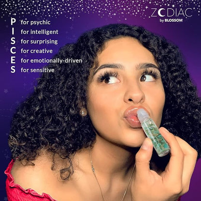 Blossom Lip Gloss Zodiac Sign Vanilla Scented Roll-On Lip Gloss, Moisturizing + Hydrating with Zodiac Crystals, Made in USA, 0.20oz, Pisces