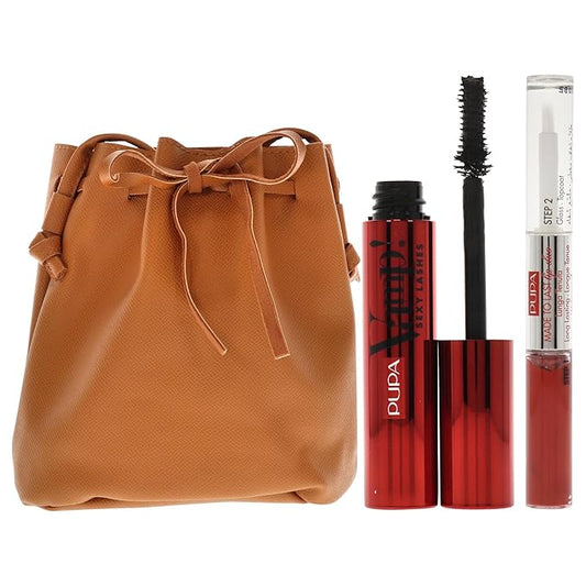 PUPA Milano Vamp! Sexy Lashes And Made To Last Lip Duo Set - Lengthens And Separates Lashes - Defines Lips, Adds Color And Shine - Paraben-Free Formula - Mascara, Lipstick And Bag - 3 Pc Mascara Kit