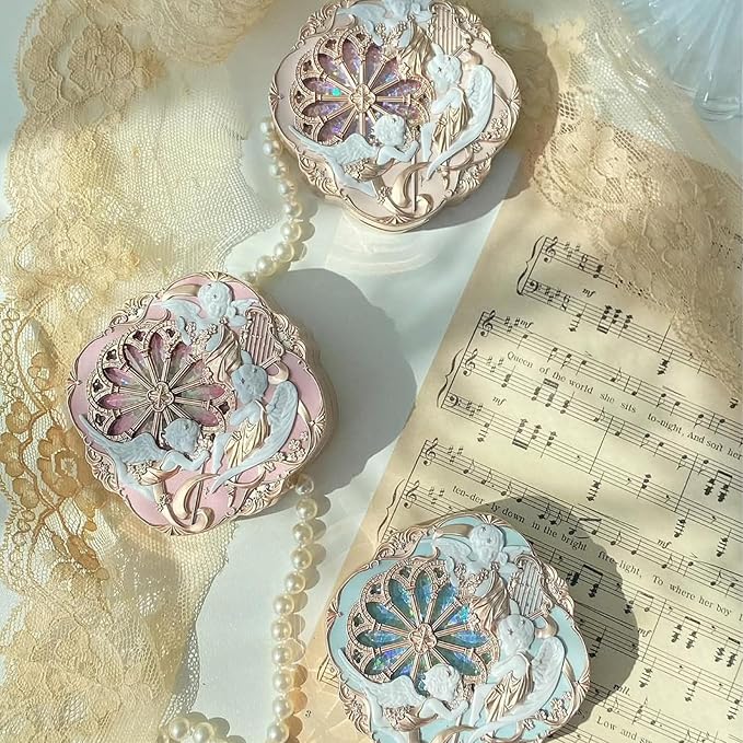 Flower Knows Little Angel Cream Blush 01 Flaming Heart+Butterfly Cloud Collar Angled Powder Brush Frosty Wisteria