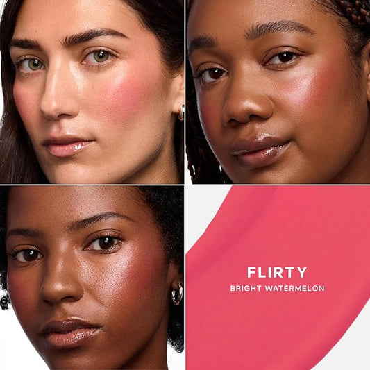 Saie Dew Liquid Blush for Cheeks - Hydrating Cream Blush Stick with a Blendable + Buildable Formula - Skincare Infused Dewy Cheek Tint for a Natural Flush - Glowy Makeup Essential - Flirty (.40 oz)