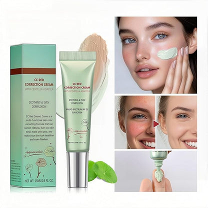 MAEPEOR Color Correcting CC Cream 5 Colors Lightweight Multi-Purpose Facial Concealer with Illuminating Finish Soothes & Hydrates Skin (03 Green)