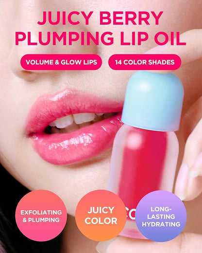 TOCOBO Juicy Berry Plumping Lip Oil 03 Black Cherry – Korean Vegan Hydrating Lip Oil with Plant Oils for High Shine Gloss - Non Sticky Formula for All Skin Tones, 0.12 fl.oz.
