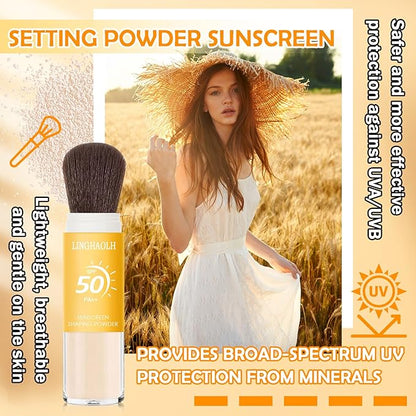 Sunscreen Setting Powder Brush SPF 50 PA++,Matte Translucent Loose Setting Face Powder,Brush On Powder Sunscreen for Face,Long Lasting Oil Control Mineral Brush Makeup Setting Powder