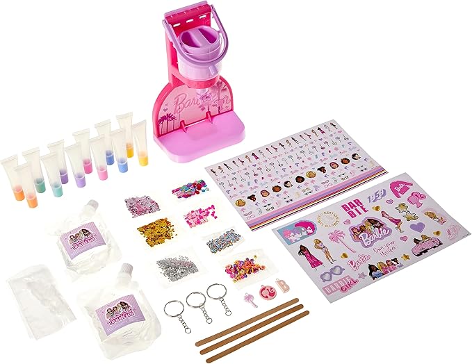 Horizon Group USA Barbie Sweet Shop Lip Gloss Making Kit, Makes 12 Barbie Accessories, Barbie Lip Glosses & Keychains, Arts and Crafts kit for Kids Ages 6+, Gifts for 6 Year Old Girl