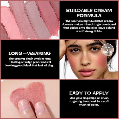FOCALLURE Cream Blush Makeup,Buildable Blush Stick for Cheeks,Matte and Dewy Finish,Long Wearing,Easy Application,Lightweight Multi Stick,DARK ROSE