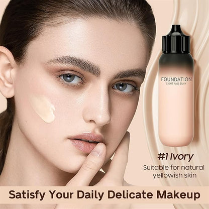Full Coverage Liquid Foundation - Lightweight & Waterproof Moisturizing Foundation, Oil-Free & Nourishing Formula Concealer for Flawless and Long - Lasting Face Makeup & All Skin Types (#01 Ivory)