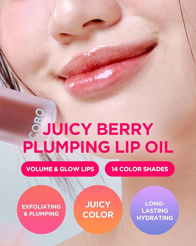 TOCOBO Juicy Berry Plumping Lip Oil 13 Choco Berry – Korean Vegan Hydrating Lip Oil with Plant Oils for High Shine Gloss - Non Sticky Formula for All Skin Tones, 0.12 fl.oz.