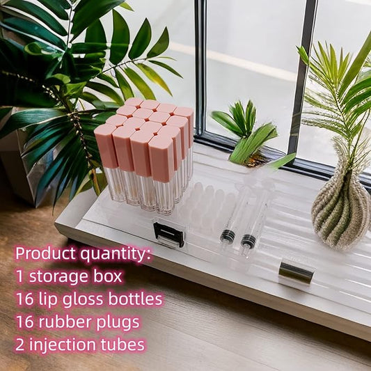 Mini Lip Gloss Tubes Empty With Wand Diy Lipgloss Making Kit For Small Businesses Pink Cute Containers Empty Lip Balm Tubes（16PCS)