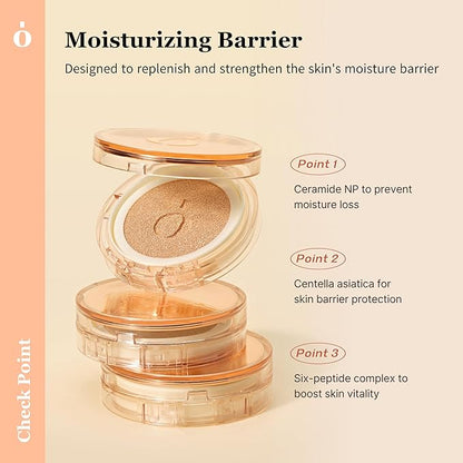 Skin Barrier Glow Cover Cushion, All-day Coverage, Glow Finish, Lightweight, Skincare-Like Texture, Non-cakey Makeup, Korean Cushion Foundation (#34W Sunset, 0.15 oz)