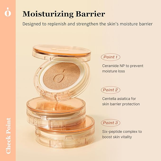 Skin Barrier Glow Cover Cushion, All-day Coverage, Glow Finish, Lightweight, Skincare-Like Texture, Non-cakey Makeup, Korean Cushion Foundation (#21N Sun Glitter, 0.49 oz)