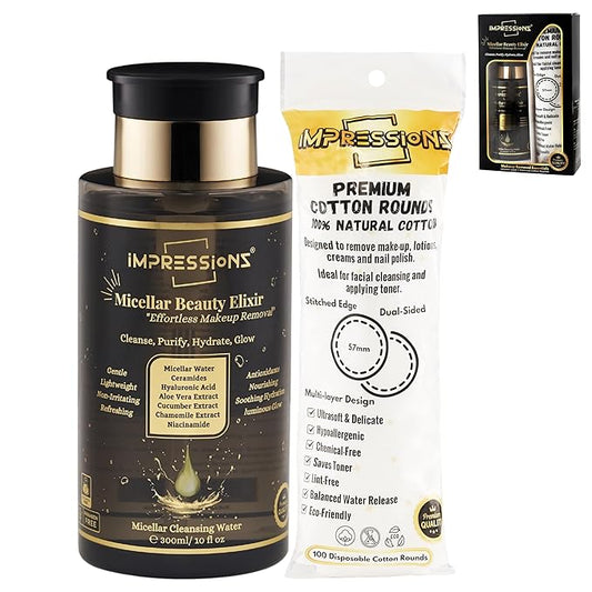 ImpressionZ Premium 300ml Micellar Water Makeup Remover | Gentle, Non-Sticky & Hypoallergenic Make Up Remover Liquid for All Skin Types | Fragrance-Free Micellar Cleansing Water | Hydrates & Soothes