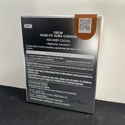 [*Mini Size*] TIRTIR Aura Glow Silver Cushion | Korean Cushion Foundation, (#43N Deep Cocoa, 0.15 Fl Oz)