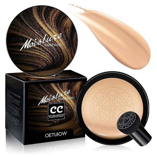 New Upgraded Mushroom Head Air Cushion CC Cream Gold Packaging, BB Cream Face Makeup Foundation for Women Moisturizing Concealer Brighten Waterproof Long-Lasting (Buff Beige)
