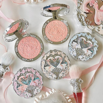 Flower Knows Swan Ballet Embossed Blush,Peachy Matte Finish,Buildable & Blendable Powder Blush for cheeks,Natural Flush for All Skin Tones(05 Dreamy Season,5g)