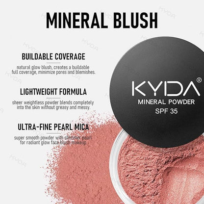 KYDA Mineral Powder Blush, SPF 35, Loose Mineral Blush, Natural Glow Blush Powder, Buildable Coverage for Healthy-looking Color, Lightweight Blendable Formula, Shine Rose