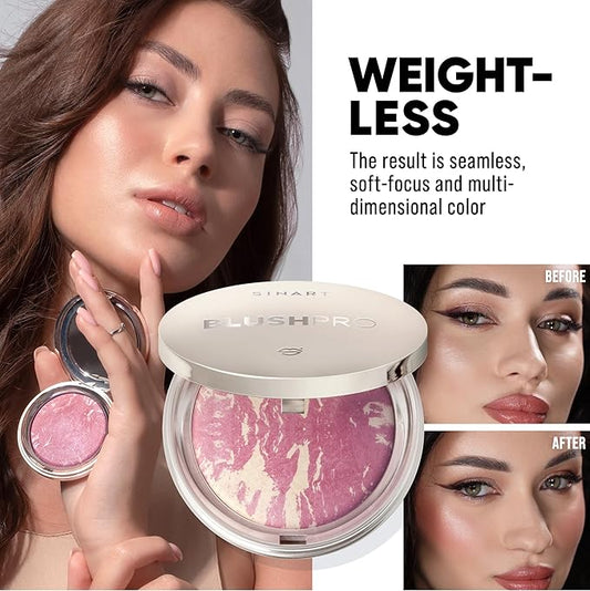 Baked PRO Blush. Brighten Lighting Highly Glow Marbleized. Lightweight Shimmery Satin Face Makeup. Cruelty-Free Powder Blush. Shape, Contour & Highlight Face - B1