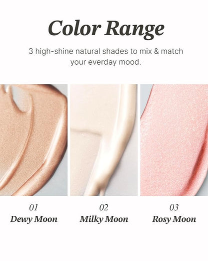 Glint Stick Highlighter (Rosy Moon, 0.24oz) - Multi-Use Illuminator Stick, Buildable & Blendable for Long-Lasting Natural Glow. Korean Makeup. Eyes, Cheeks, Nose, Lips.