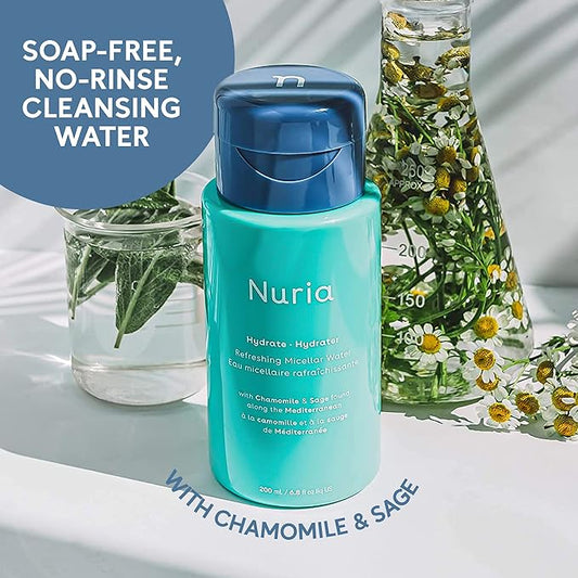 Nuria - Hydrate Refreshing Micellar Water, No-Rinse Makeup Remover Water with Sage Leaf Oil, Chamomile, and Aloe Leaf Juice, 200mL/6.8 fl oz
