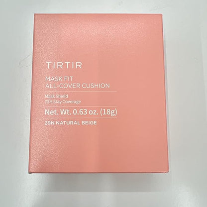 TIRTIR Mask Fit All Cover Pink Cushion Foundation | High coverage, Velvety Matte Finish, Lightweight, Flawless, Corrects Redness, Korean Cushion (#29N Natural Beige, Full Size, 0.63 Fl Oz)