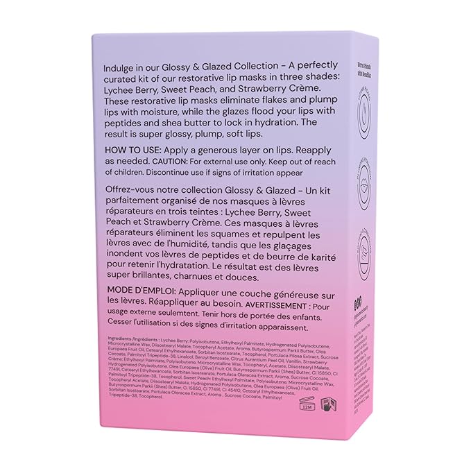 Glossmetics Glossy & Glazed Collection - Overnight Mask for Dry Lips, Fruit Butter Hydrating and Moisturizing Balm for Soft, Smooth Lips - Assorted Glaze, Pack of 3
