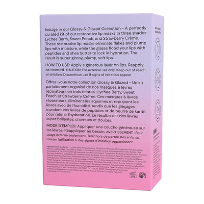Glossmetics Glossy & Glazed Collection - Overnight Mask for Dry Lips, Fruit Butter Hydrating and Moisturizing Balm for Soft, Smooth Lips - Assorted Glaze, Pack of 3