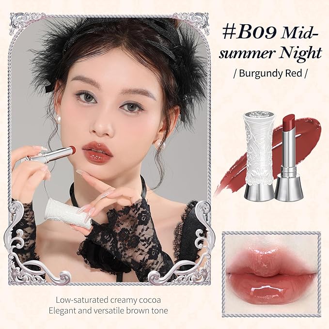 Flower Knows Swan Ballet Shine Lipstick,Hydrating Solid Lip Gloss,Moisturizing Red Tinted Lip Balm-Long Lasting Lip Gloss in Balm for Girls&Women,Vegan & Cruelty-Free(B09 Midsummer Night)