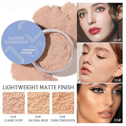 Soft Focus Loose Setting Powder Makeup,Oil Control Lightweight Matte Finishing Powder Foundation Makeup,Lasting Waterproof Face Powder Cruelty Free,Puff Included,0.46 oz(DARK COMPLEXION)