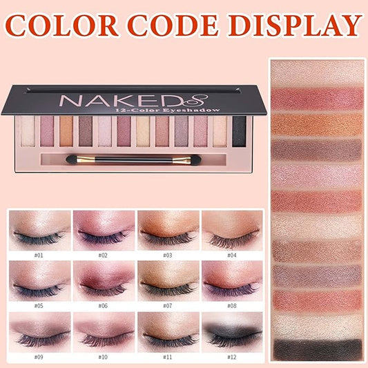 12 Color Naked Eyeshadow Palette, Pearly Earth Color, Natural Shimmer, Professional Waterproof and Smudge Proof Eye Makeup Set for Women