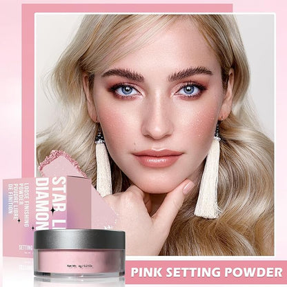 Oil Control Loose Powder Makeup Pink Translucent Setting Powder Shimmer Long Lasting Lightweight Polvo Traslucido Maquillaje Para Mujer Face Powder Makeup - 02 Pink Shimmer