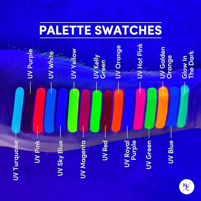 UV Fluorescent Alcohol Airbrush Paints - 2 fl oz, Glow Effect, Waterproof, Sweatproof, Highly Pigmented Liquid Makeup for Bodypainting, Film, TV, Festivals - UV Blue