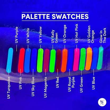 UV Fluorescent Alcohol Airbrush Paints - 2 fl oz, Glow Effect, Waterproof, Sweatproof, Highly Pigmented Liquid Makeup for Bodypainting, Film, TV, Festivals - UV Blue
