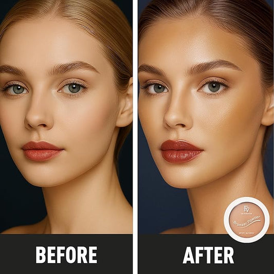 FV Bronzer Powder, Long Lasting Talc-Free Smooth Bronzing Powder, Buildable with Natural Glow Matte Finish, Contour Cheeks, Waterproof Bronzers for Medium Skin Tones (Deep Bronzer, 0.28 oz)