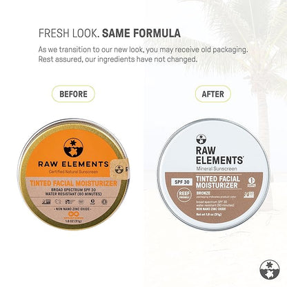 Raw Element Ultra-Moisturizing Tinted Face Cream, Non Toxic Mineral Face Sunscreen, Daily Tinted Moisturizer, Non-Nano Zinc Oxide, Reef Friendly, All Ages, SPF 30, 1.8 oz, Bronze, Pack of 2