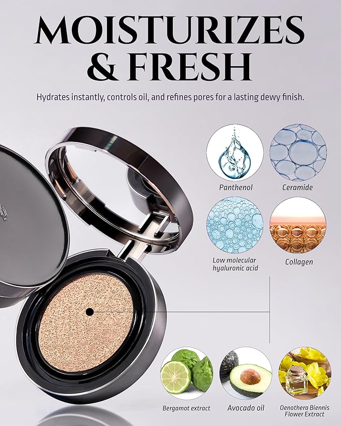 HEVVYMAKEUP V Cushion Skin Fit No.21 Light Begie - Korean Makeup Flawless Radiance Foundation for Oily and Combination Skin - Poreless Ariy Weightless Coverage, 0.35oz.