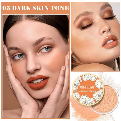 Setting Powder Loose Face Powder Matte Soft Smooth Oil Control Long Lasting Loose Setting Powder Makeup For Natural Flawless #03 Dark Skin Tone