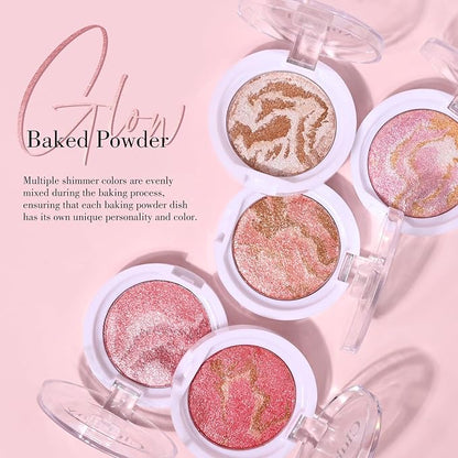 KYDA Baked Blush, Radiance Bronzer Glow Makeup, High Glossy Face Blusher, Shimmer Pressed Powder Blush, Buildable Lightweight Formula, Multiuse Baked Powder for Face Eye Cheeks, #05