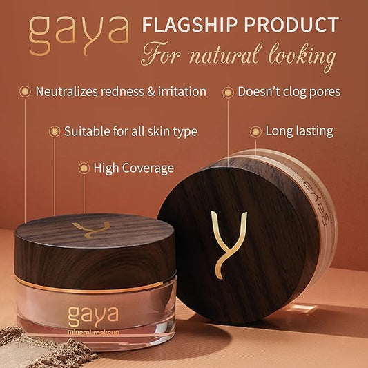 Vegan Mineral Powder Foundation Light to Full Coverage, Natural Foundation for Natural-Looking, Mica Mineral Foundation, Cruelty Free, No Chemicals by Gaya Cosmetics (MF9)