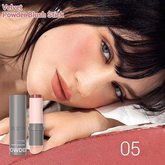 Erinde Blush Stick for Cheeks, Cream to Powder Blush Stick, Matte Blendable Buildable Color, Built-In Silicone Blush Brush, Cream Blush Stick for Cheek, Eyes & Lips, Vegan & Cruelty Free, 05