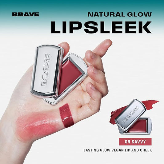 BRAYE LIPSLEEK | Blush for Cheeks & Lips, Korean Makeup Blush, Cool Lip and Cheek Balm, Vegan Cream, Lightweight w/Blendable & Buildable Makeup, Natural Look 04 SAVVY 0.08oz