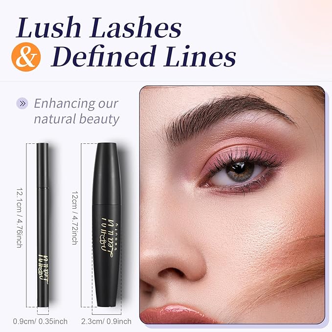 4D Mascara And Eyeliner Set Black Brown Long Lasting Mascara Waterproof Eyeliner Kit (Brown)
