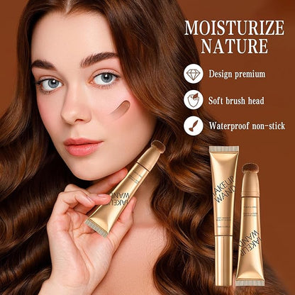 Contour Wand and Blush Wand, 2 in 1 Contouring Wands, Waterproof and Sweat Proof Makeup Stick for Women, Beauty Sticks for Cheeks, 2 in 1 Blushs with Applicator (Contour Wand, 0.66 Fl Oz)