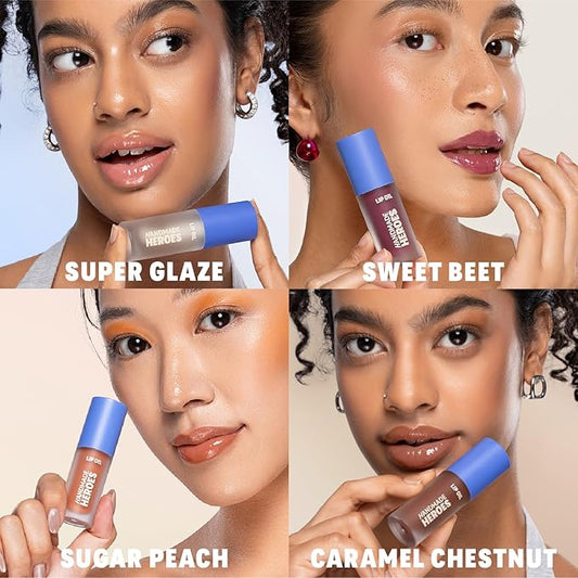 Handmade Heroes 100% Natural Vegan Lip Oil with Squalane Non-Sticky Lip Gloss Moisturizing, Shiny, Nourishing Korean Lip Gloss - Pack of 3